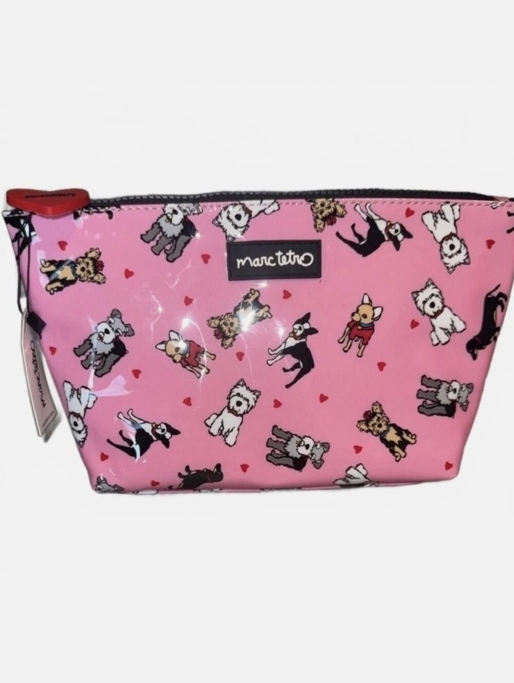 NWT Marc Tetro Pink With Terrier Dogs Cosmetic Bag